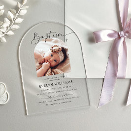 Minimalistische Taufe und Foto Christi Acryleinladungen