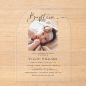 Minimalistische Taufe und Foto Christi Acryleinladungen (Vorderseite)