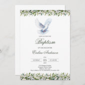 Minimalistische Taufveranstaltung mit weißer Taube Einladung (Vorne/Hinten)