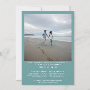 Minimalistische Teal-Foto-Hochzeitsprobe-Dinner Einladung