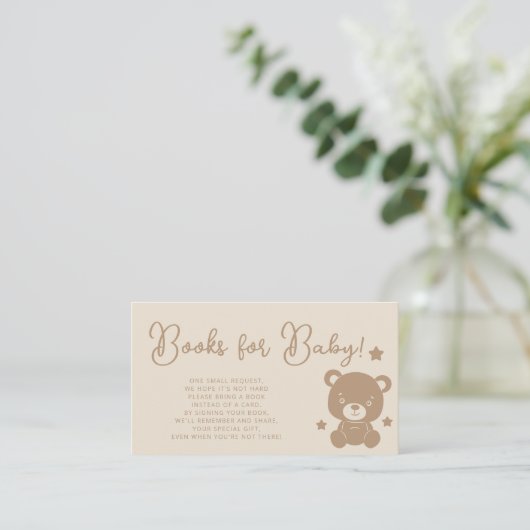 Minimalistische Teddy Bear Babydusche Bücher für B Begleitkarte (Stehend Vorderseite)