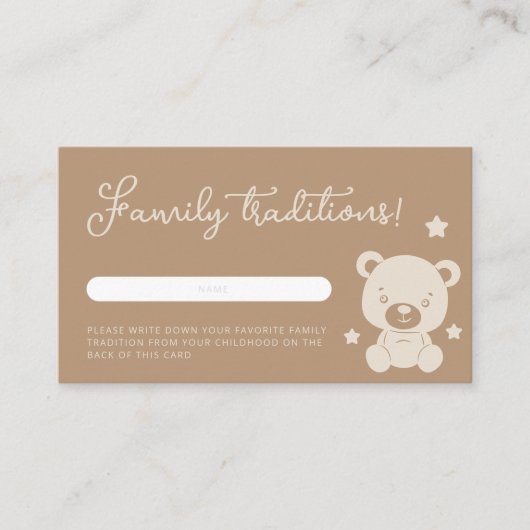 Minimalistische Teddy Bear Family Tradition Kinder Begleitkarte (Vorderseite)