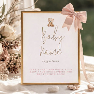 Minimalistische Teddybär-Baby-Party Namensvorschlä Poster