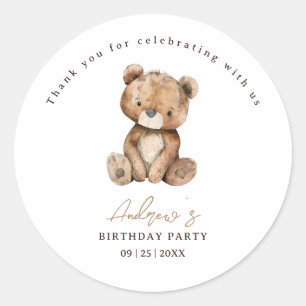 Minimalistische Teddybären-Geburtstagsfeier für Ki Runder Aufkleber