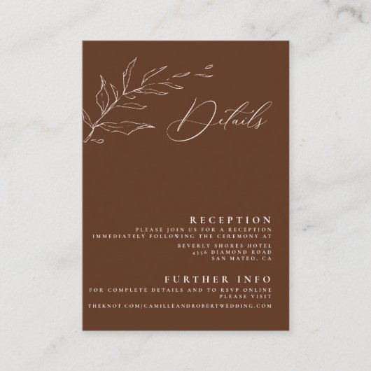 Minimalistische Terra Cotta Calligraphy Floral Wed Begleitkarte (Vorderseite)