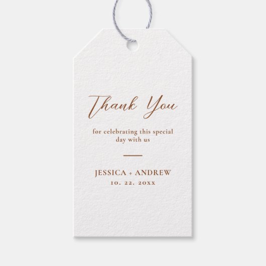 Minimalistische Terra Cotta & White Simple Wedding Geschenkanhänger (Vorderseite)