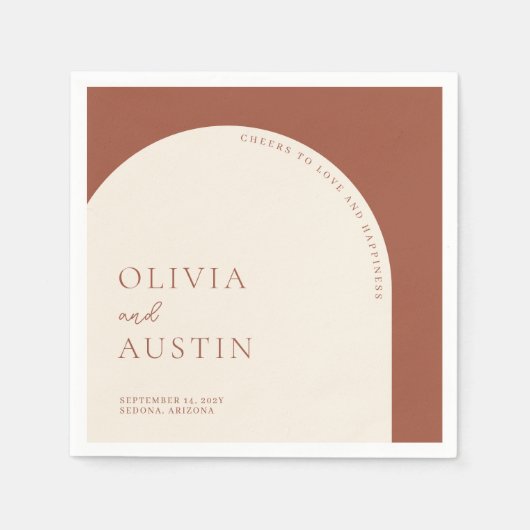 Minimalistische Terracotta Arch Cheers Script Wedd Serviette (Vorderseite)