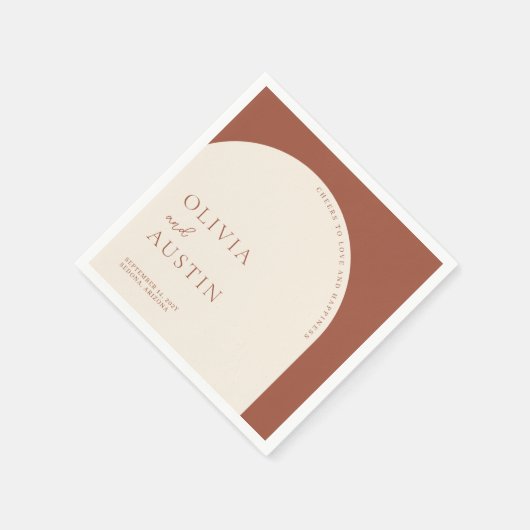 Minimalistische Terracotta Arch Cheers Script Wedd Serviette (Ecke)