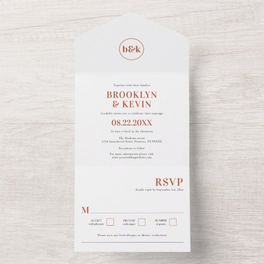 Minimalistische Terracotta auf einer Hochzeit All In One Einladung (Innen Boden)