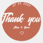 Minimalistische terracotta bohemian ehe danke runder aufkleber (Vorderseite)