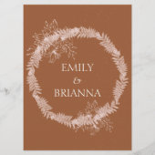 Minimalistische Terracotta boho Burnt Orange Hochz Menükarte (Rückseite)