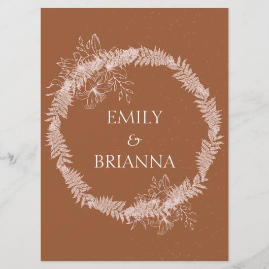 Minimalistische Terracotta boho Burnt Orange Hochz Menükarte (Rückseite)