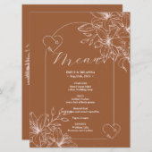 Minimalistische Terracotta boho Burnt Orange Hochz Menükarte (Vorne/Hinten)