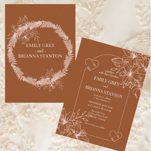 Minimalistische Terracotta boho Burnt Orange Weddi Einladung
