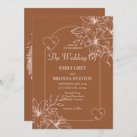 Minimalistische Terracotta boho Burnt Orange Weddi Einladung (Vorne/Hinten)