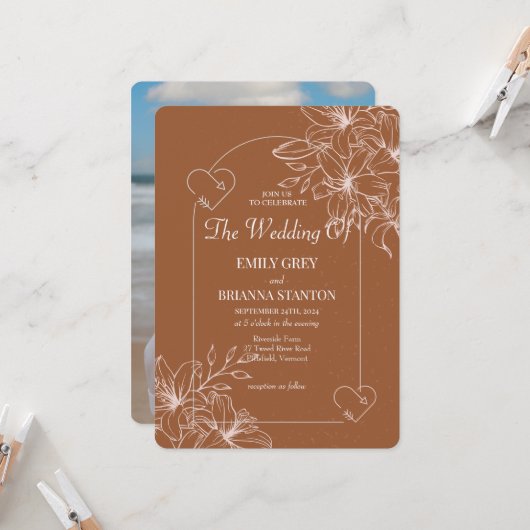 Minimalistische Terracotta boho Burnt Orange Weddi Einladung (Vorderseite/Rückseite Beispiel)