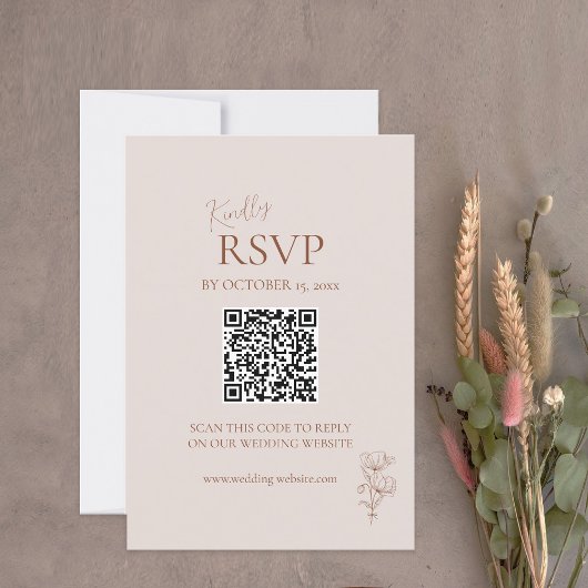 Minimalistische Terracotta Boho QR Code RSVP Karte