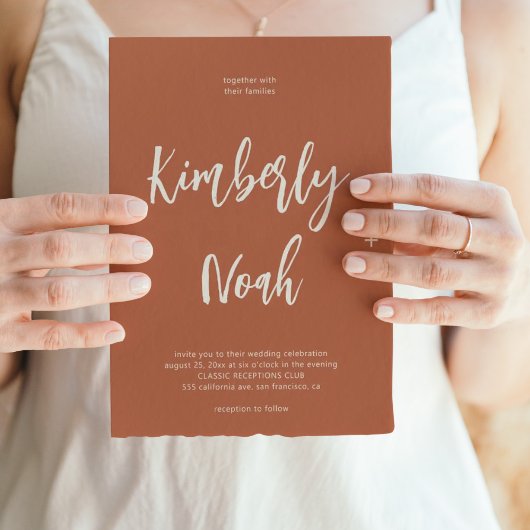 Minimalistische Terracotta-Hochzeit Einladung