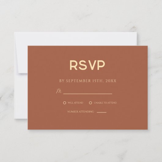 Minimalistische Terracotta-Hochzeit RSVP Karte (Vorderseite)
