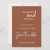 Minimalistische Terracotta-Karte Save the Date (Vorderseite)