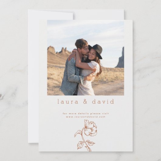 Minimalistische Terracotta Line Gezeichnet Blumenz Einladung (Rückseite)