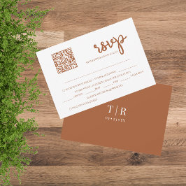 Minimalistische Terracotta QR Hochzeit RSVP Karte