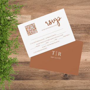 Minimalistische Terracotta QR Hochzeit RSVP Karte