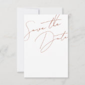 Minimalistische Terracotta Script Typografy Weddin Save The Date (Rückseite)