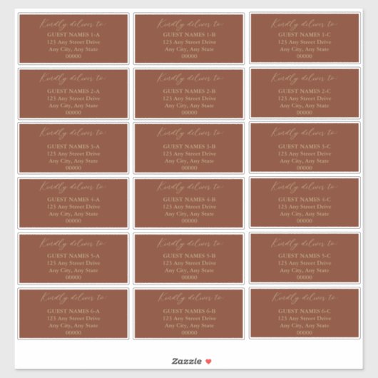 Minimalistische Terracotta Wedding Guest Address Aufkleber (Blatt)