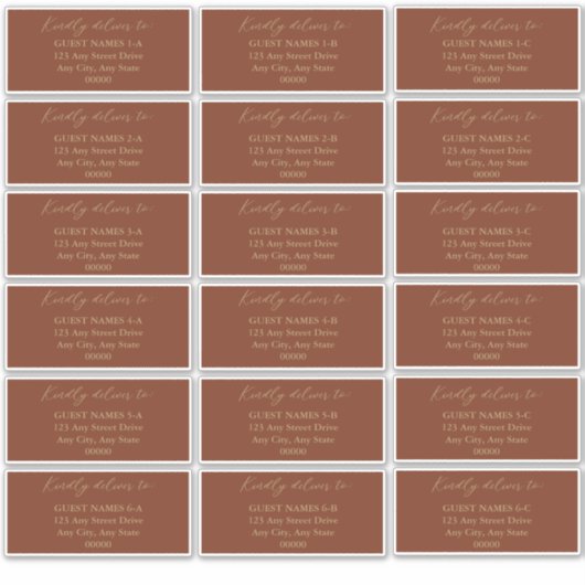 Minimalistische Terracotta Wedding Guest Address Aufkleber (Vorderseite)