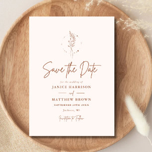 Minimalistische Terrakotta-Braunorange-Boho-Hochze Save The Date