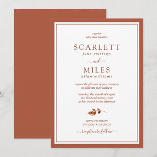 Minimalistische Terrakotta-Herbstlaub-Rand-Hochzei Einladung