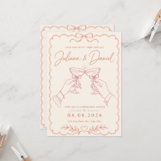 Minimalistische Terrakotta-Toast-Hochzeitseinladun Einladung
