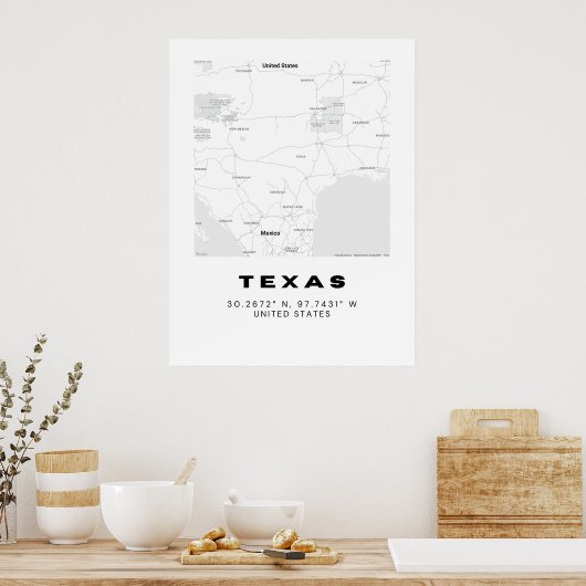 Minimalistische Texas Map Art Poster (Küche)