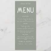 Minimalistische Text Sage Green Wedding Menu Karte (Vorderseite)
