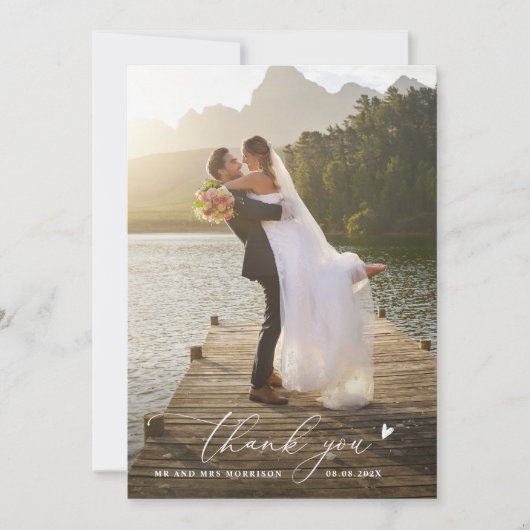Minimalistische Thin Script Hochzeit danke (Vorderseite)
