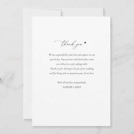 Minimalistische Thin Script Hochzeit danke (Rückseite)