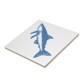 Minimalistische Thunfisch-Linie Art Blue Kontur Kü Fliese (Seite)