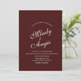 Minimalistische tiefburgunderrote Schrift Hochzeit Einladung
