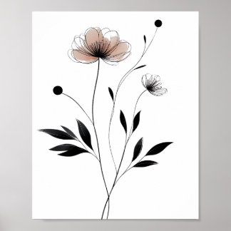 Minimalistische Tinte Blume Abstrakte Florenz Kuns Poster