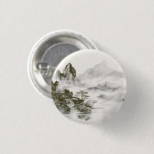 Minimalistische Tinte Neblige Zen-Berglandschaft Button (Vorne & Hinten)