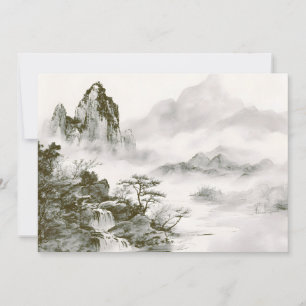 Minimalistische Tinte Neblige Zen-Berglandschaft Feiertagskarte