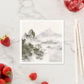Minimalistische Tinte Neblige Zen-Berglandschaft Serviette (Beispiel)
