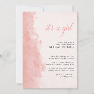 Minimalistische Tinte-Wasch-Textur It's a Girl Bab Einladung