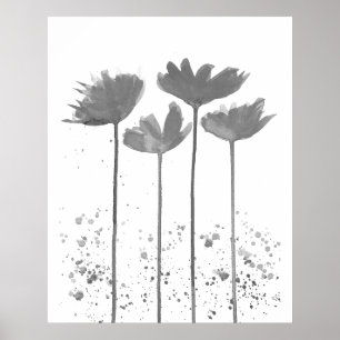 Minimalistische Tinte Wasserfarbe Floral Blumen Sc Poster