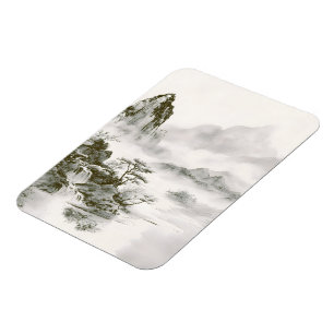Minimalistische Tinten-Nebel-Zen-Berglandschaft Magnet