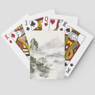 Minimalistische Tinten-Nebel-Zen-Berglandschaft Spielkarten