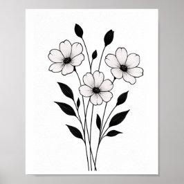 Minimalistische Tintenblumen-Abstrakte Blumenkunst Poster