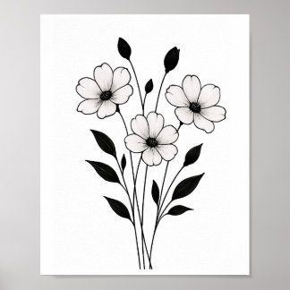 Minimalistische Tintenblumen-Abstrakte Blumenkunst Poster