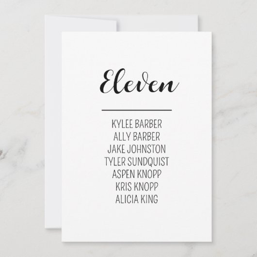 Minimalistische Tischnummer 11 Sitzordnung (Vorderseite)